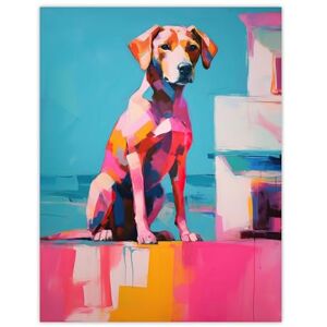 Wee Blue Coo Reflecting Pink Dog At Sunset Vibrant Animal Portrait Hot Pink Orange Blue Oil Painting Extra Large XL Wall Art Poster Print Wee Blue Coo Reflecting Pink Dog At Sunset Vibrant Animal Portrait Hot Pink Orange Blue Oil Painting Extra Large XL Wall Art Poster Print