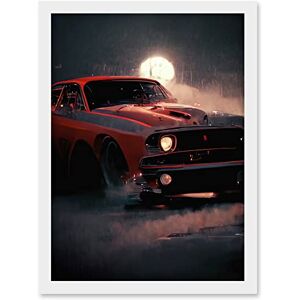 Doppelganger33 LTD Classic Red Sports Muscle Car On A Rainy Atmospheric Night Artwork Framed A3 Wall Art Print Doppelganger33 LTD Classic Red Sports Muscle Car On A Rainy Atmospheric Night Artwork Framed A3 Wall Art Print