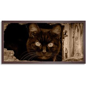 Wee Blue Coo Black Cat Eyes Face Barn Whiskers Long Panel Framed Wall Art Print Wee Blue Coo Black Cat Eyes Face Barn Whiskers Long Panel Framed Wall Art Print