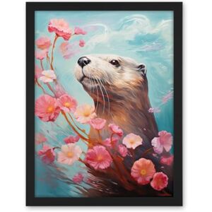 Artery8 Otter with a Pink Cherry Blossom Branch Elegant Oil Painting Floating on Lake Water with Flowers Artwork Framed Wall Art Print 18X24 Inch Artery8 Otter with a Pink Cherry Blossom Branch Elegant Oil Painting Floating on Lake Water with Flowers Artwork Framed Wall Art Print 18X24 Inch