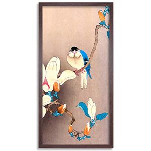 Wee Blue Coo Ohara Koson Blue Bird and Magnolia Japanese Long Panel Framed Wall Art Print Wee Blue Coo Ohara Koson Blue Bird and Magnolia Japanese Long Panel Framed Wall Art Print