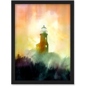 Artery8 Lighthouse in the Fog Watercolour Painting Soft Atmospheric Light Coastal Landscape Artwork Framed Wall Art Print A4 Artery8 Lighthouse in the Fog Watercolour Painting Soft Atmospheric Light Coastal Landscape Artwork Framed Wall Art Print A4