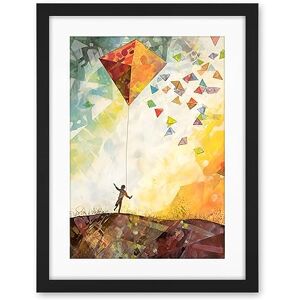 Artery8 Child Flying Big Kite in Rainbow Colour Sunset Sky Artwork Framed Wall Art Print 18X24 Inch Artery8 Child Flying Big Kite in Rainbow Colour Sunset Sky Artwork Framed Wall Art Print 18X24 Inch