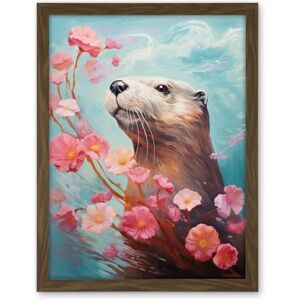 Artery8 Otter with a Pink Cherry Blossom Branch Elegant Oil Painting Floating on Lake Water with Flowers Artwork Framed Wall Art Print 18X24 Inch Artery8 Otter with a Pink Cherry Blossom Branch Elegant Oil Painting Floating on Lake Water with Flowers Artwork Framed Wall Art Print 18X24 Inch