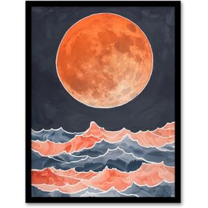 Artery8 Large Orange Full Moon Over Pink Blue Ocean Waves Living Room Artwork Framed Wall Art Print A4 Artery8 Large Orange Full Moon Over Pink Blue Ocean Waves Living Room Artwork Framed Wall Art Print A4