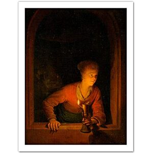 Artery8 Gerard Dou Girl With Oil Lamp At Window Painting Artwork Framed Wall Art Print 18X24 Inch Artery8 Gerard Dou Girl With Oil Lamp At Window Painting Artwork Framed Wall Art Print 18X24 Inch