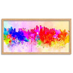 Wee Blue Coo Doha Qatar Skyline Paint Splash Cityscape Long Panel Framed Wall Art Print Wee Blue Coo Doha Qatar Skyline Paint Splash Cityscape Long Panel Framed Wall Art Print