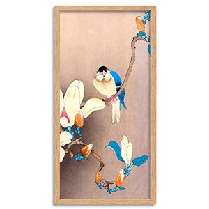Wee Blue Coo Ohara Koson Blue Bird and Magnolia Japanese Long Panel Framed Wall Art Print Wee Blue Coo Ohara Koson Blue Bird and Magnolia Japanese Long Panel Framed Wall Art Print