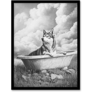Artery8 Husky Bath Time Bathtub Black White Surreal Bathroom Toilet Artwork Framed Wall Art Print A4 Artery8 Husky Bath Time Bathtub Black White Surreal Bathroom Toilet Artwork Framed Wall Art Print A4