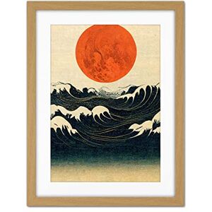 Doppelganger33 LTD Minimalist Large Orange Moon Over Ocean Waves Ukiyo-e Style Artwork Framed Wall Art Print 18X24 Inch Doppelganger33 LTD Minimalist Large Orange Moon Over Ocean Waves Ukiyo-e Style Artwork Framed Wall Art Print 18X24 Inch