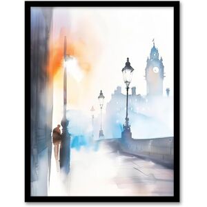 Artery8 Misty Edinburgh Sunrise Bright Watercolour Living Room Artwork Framed Wall Art Print 18X24 Inch Artery8 Misty Edinburgh Sunrise Bright Watercolour Living Room Artwork Framed Wall Art Print 18X24 Inch