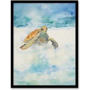 Artery8 Sea Turtle Surf Watercolour Painting Surfing Over Foam Waves Bright Seascape Artwork Framed Wall Art Print 18X24 Inch Artery8 Sea Turtle Surf Watercolour Painting Surfing Over Foam Waves Bright Seascape Artwork Framed Wall Art Print 18X24 Inch