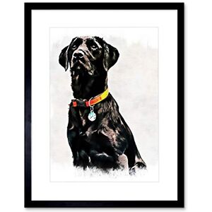 Wee Blue Coo Photo Painting Pet Black Labrador Retriever Dog Cute Framed Wall Art Print Wee Blue Coo Photo Painting Pet Black Labrador Retriever Dog Cute Framed Wall Art Print