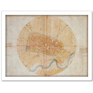 Artery8 Leonardo Da Vinci Plan Of Imola Plainting Artwork Framed Wall Art Print 18X24 Inch Artery8 Leonardo Da Vinci Plan Of Imola Plainting Artwork Framed Wall Art Print 18X24 Inch