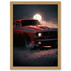 Doppelganger33 LTD Classic Red Sports Muscle Car On A Rainy Atmospheric Night Artwork Framed A3 Wall Art Print Doppelganger33 LTD Classic Red Sports Muscle Car On A Rainy Atmospheric Night Artwork Framed A3 Wall Art Print