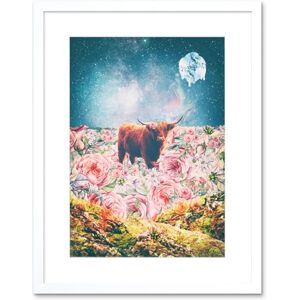 Wee Blue Coo Scottish Highland Hairy Coo Trippy Psychedelic Landscape Space Framed Art Print Wee Blue Coo Scottish Highland Hairy Coo Trippy Psychedelic Landscape Space Framed Art Print