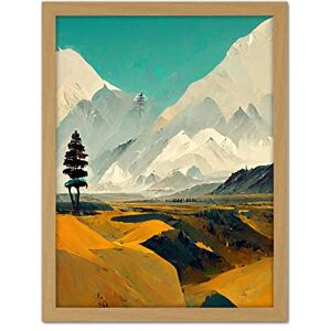 Wee Blue Coo Lone Tree Snowy Mountain Abstract Landscape Turquoise Mustard White Artwork Framed Wall Art Print 18X24 Inch Wee Blue Coo Lone Tree Snowy Mountain Abstract Landscape Turquoise Mustard White Artwork Framed Wall Art Print 18X24 Inch