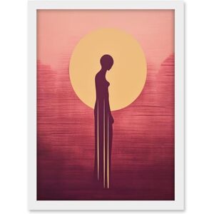 Artery8 Sunrise Solitude Minimalist Artwork Plum Pink Gold African Woman Silhouette in Golden Sun Halo Artwork Framed A3 Wall Art Print Artery8 Sunrise Solitude Minimalist Artwork Plum Pink Gold African Woman Silhouette in Golden Sun Halo Artwork Framed A3 Wall Art Print