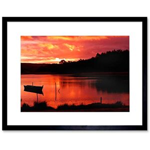 Wee Blue Coo RED SUNSET LAKE BOAT SILHOUETTE BLACK FRAME FRAMED ART PRINT PICTURE B12X9271 Wee Blue Coo RED SUNSET LAKE BOAT SILHOUETTE BLACK FRAME FRAMED ART PRINT PICTURE B12X9271