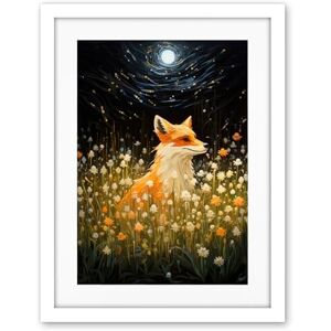 Artery8 Watching the Fireflies Dance Happy Fox over a Wildflower Meadow Oil Painting Orange White Blue Full Moon Spring Night Dreamy Landscape Artwork Framed Wall Art Print 18X24 Inch Artery8 Watching the Fireflies Dance Happy Fox over a Wildflower Meadow Oil Painting Orange White Blue Full Moon Spring Night Dreamy Landscape Artwork Framed Wall Art Print 18X24 Inch