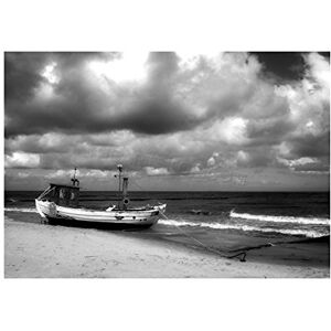Wee Blue Coo Photo Seascape Beach Fishing Boat Waves Stormy Sky Monotone Wall Art Print Wee Blue Coo Photo Seascape Beach Fishing Boat Waves Stormy Sky Monotone Wall Art Print