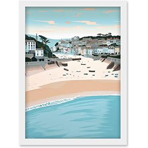 Artery8 St Ives Bay Summer Pastel Colour Coastal Cityscape Artwork Framed Wall Art Print A4 Artery8 St Ives Bay Summer Pastel Colour Coastal Cityscape Artwork Framed Wall Art Print A4