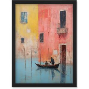Artery8 Venice Canal Gondola Ride Oil Painting Blue Pink Yellow Pastel Colour Rower Boat on River Artwork Framed Wall Art Print A4 Artery8 Venice Canal Gondola Ride Oil Painting Blue Pink Yellow Pastel Colour Rower Boat on River Artwork Framed Wall Art Print A4