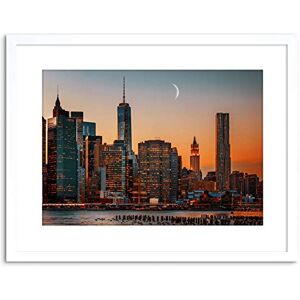 Wee Blue Coo Photo Cityscape New York City USA Moon Over Manhattan Framed Wall Art Print Wee Blue Coo Photo Cityscape New York City USA Moon Over Manhattan Framed Wall Art Print