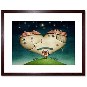 Wee Blue Coo Painting Love Heart Shape House Moon Stars Surreal Fantasy Framed Wall Art Print Wee Blue Coo Painting Love Heart Shape House Moon Stars Surreal Fantasy Framed Wall Art Print