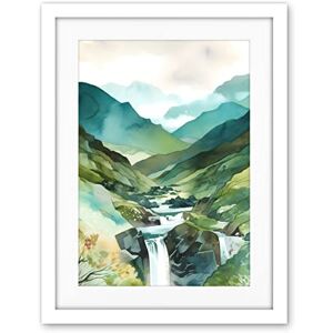 Artery8 River Cascades Waterfall in Misty Landscape Modern Watercolour Painting Artwork Framed Wall Art Print 18X24 Inch Artery8 River Cascades Waterfall in Misty Landscape Modern Watercolour Painting Artwork Framed Wall Art Print 18X24 Inch