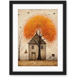 Artery8 Country House Autumn Tree Oil Painting Orange Brown Bicycle on Fence Rural Life Artwork Framed Wall Art Print 18X24 Inch Artery8 Country House Autumn Tree Oil Painting Orange Brown Bicycle on Fence Rural Life Artwork Framed Wall Art Print 18X24 Inch