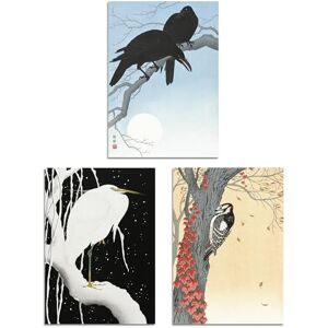 Artery8 Set of 3 Ohara Koson Birds Japanese Nature Beige Blue Wall Art Prints A3 Size Living Room Decor Artery8 Set of 3 Ohara Koson Birds Japanese Nature Beige Blue Wall Art Prints A3 Size Living Room Decor