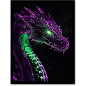 Artery8 Dragon Head Neon Purple Green Fantasy Concept Art Living Room Artwork Framed Wall Art Print A4 Artery8 Dragon Head Neon Purple Green Fantasy Concept Art Living Room Artwork Framed Wall Art Print A4