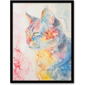 Artery8 Cat Lover Pastel Rainbow Watercolour Portrait Living Room Artwork Framed Wall Art Print A4 Artery8 Cat Lover Pastel Rainbow Watercolour Portrait Living Room Artwork Framed Wall Art Print A4
