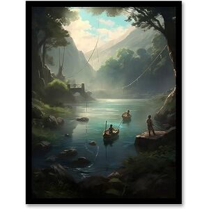 Artery8 Fishermen Casting Nets from Boats Painting Men Fishing in River Serene Mountain Forest Landscape Artwork Framed Wall Art Print 18X24 Inch Artery8 Fishermen Casting Nets from Boats Painting Men Fishing in River Serene Mountain Forest Landscape Artwork Framed Wall Art Print 18X24 Inch
