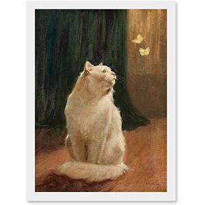 Wee Blue Coo Painting Heyer White Cat And Two Butterflies Artwork Framed Wall Art Print A4 Wee Blue Coo Painting Heyer White Cat And Two Butterflies Artwork Framed Wall Art Print A4