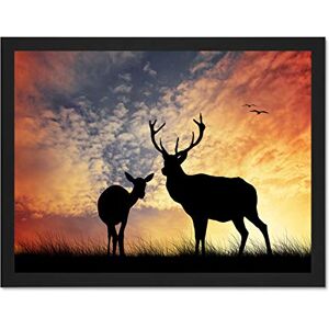 Wee Blue Coo Illustration Composition Deer Silhouette Sunset Sky Stag Large Framed Art Print Poster Wall Decor 18x24 inch Wee Blue Coo Illustration Composition Deer Silhouette Sunset Sky Stag Large Framed Art Print Poster Wall Decor 18x24 inch