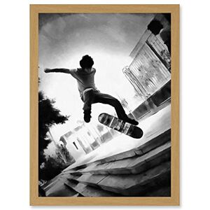 Artery8 - Skateboarder BW - Oak Frame - Framed Wall Art Artery8 - Skateboarder BW - Oak Frame - Framed Wall Art