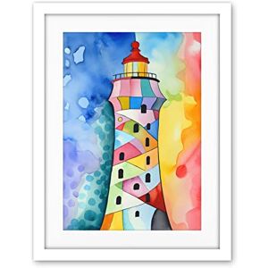 Artery8 Lighthouse Concept With Rainbow Colour Sky Folk Art Watercolour Painting Artwork Framed Wall Art Print 18X24 Inch Artery8 Lighthouse Concept With Rainbow Colour Sky Folk Art Watercolour Painting Artwork Framed Wall Art Print 18X24 Inch