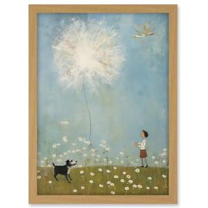 Artery8 Chasing the Giant Dandelion Dream Artwork Giant Wish Oil Painting Kids Bedroom Child and Pet Dog in Daisy Field Artwork Framed A3 Wall Art Print Artery8 Chasing the Giant Dandelion Dream Artwork Giant Wish Oil Painting Kids Bedroom Child and Pet Dog in Daisy Field Artwork Framed A3 Wall Art Print
