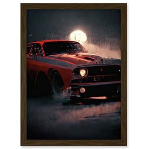 Doppelganger33 LTD Classic Red Sports Muscle Car On A Rainy Atmospheric Night Artwork Framed A3 Wall Art Print Doppelganger33 LTD Classic Red Sports Muscle Car On A Rainy Atmospheric Night Artwork Framed A3 Wall Art Print