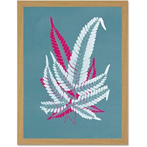 Wee Blue Coo Bright Coloured Fern Teal Pink Large Light Oak Framed Art Print Wall Poster 18x24 inch Wee Blue Coo Bright Coloured Fern Teal Pink Large Light Oak Framed Art Print Wall Poster 18x24 inch