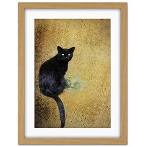 Wee Blue Coo Black Cat Yellow Flower Artwork Framed Wall Art Print 18X24 Inch Wee Blue Coo Black Cat Yellow Flower Artwork Framed Wall Art Print 18X24 Inch