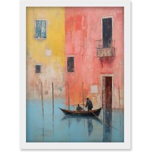 Artery8 Venice Canal Gondola Ride Oil Painting Blue Pink Yellow Pastel Colour Rower Boat on River Artwork Framed Wall Art Print A4 Artery8 Venice Canal Gondola Ride Oil Painting Blue Pink Yellow Pastel Colour Rower Boat on River Artwork Framed Wall Art Print A4