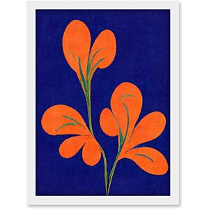 Doppelganger33 LTD Henri Matisse Inspired Bright Abstract Orange Flower Blooms On Royal Blue Artwork Framed Wall Art Print A4 Doppelganger33 LTD Henri Matisse Inspired Bright Abstract Orange Flower Blooms On Royal Blue Artwork Framed Wall Art Print A4
