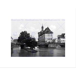 Wee Blue Coo Lower Bridge And City Hall Bamberg Bavaria 1895 BW Wall Art Print Wee Blue Coo Lower Bridge And City Hall Bamberg Bavaria 1895 BW Wall Art Print