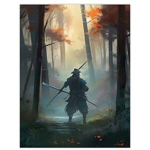 Artery8 Samurai Master Practicing Martial Arts Concept Painting Orange Green Teal Blue Warrior in Foggy Autumn Bamboo Forest Landscape Extra Large XL Wall Art Poster Print Artery8 Samurai Master Practicing Martial Arts Concept Painting Orange Green Teal Blue Warrior in Foggy Autumn Bamboo Forest Landscape Extra Large XL Wall Art Poster Print
