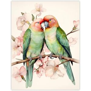 Artery8 Birds Of A Feather Love Birds Perched On A Cherry Bloom Extra Large XL Wall Art Poster Print Artery8 Birds Of A Feather Love Birds Perched On A Cherry Bloom Extra Large XL Wall Art Poster Print