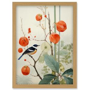 Artery8 Small Bird on Blooming Tree Branch Botanical Artwork Red Teal Nature Study Audubon Style Artwork Framed Wall Art Print A4 Artery8 Small Bird on Blooming Tree Branch Botanical Artwork Red Teal Nature Study Audubon Style Artwork Framed Wall Art Print A4