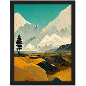 Wee Blue Coo Lone Tree Snowy Mountain Abstract Landscape Turquoise Mustard White Artwork Framed Wall Art Print 18X24 Inch Wee Blue Coo Lone Tree Snowy Mountain Abstract Landscape Turquoise Mustard White Artwork Framed Wall Art Print 18X24 Inch